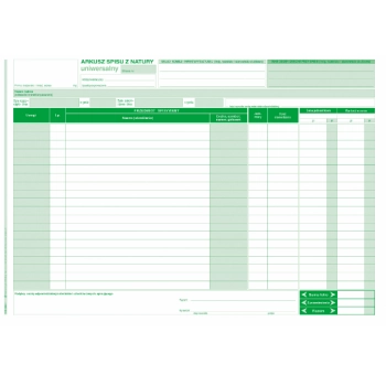 Arkusz spisu z natury (uniwersalny) A4 340-1